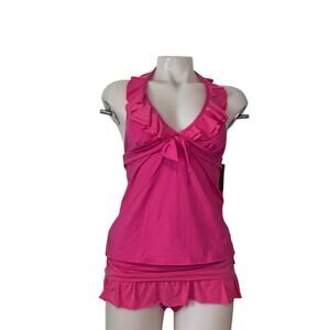 Kenneth Cole Pink with Ruffles Tankini Swimsuit Size Small